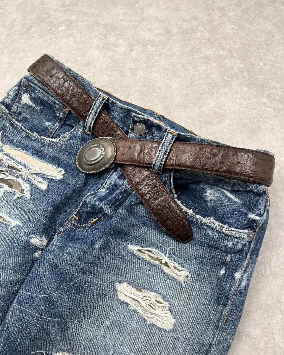 2000s Gucci Brown Textured Ostrich Leather Belt xdXLGsj 2