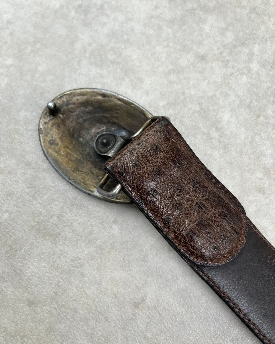 2000s Gucci Brown Textured Ostrich Leather Belt xdXLGsj 6