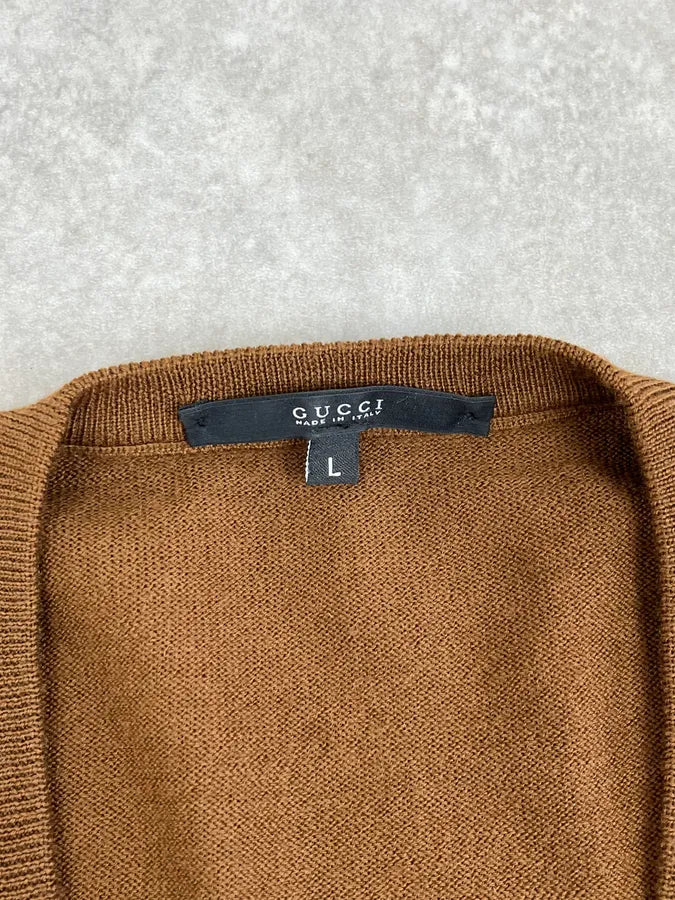 2010s Gucci Brown Wool V-Neck Sweater AyxdhFb 7