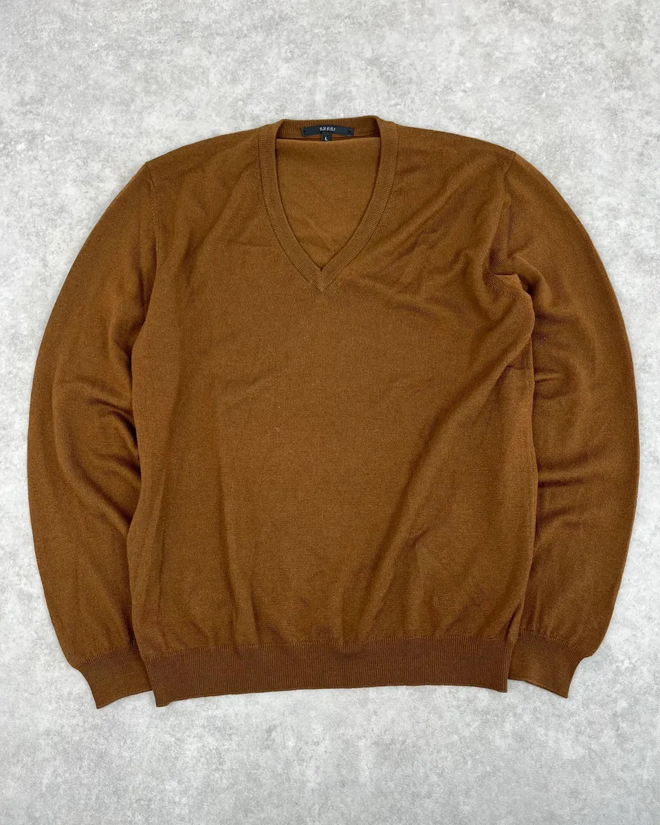 2010s Gucci Brown Wool V-Neck Sweater AyxdhFb 0