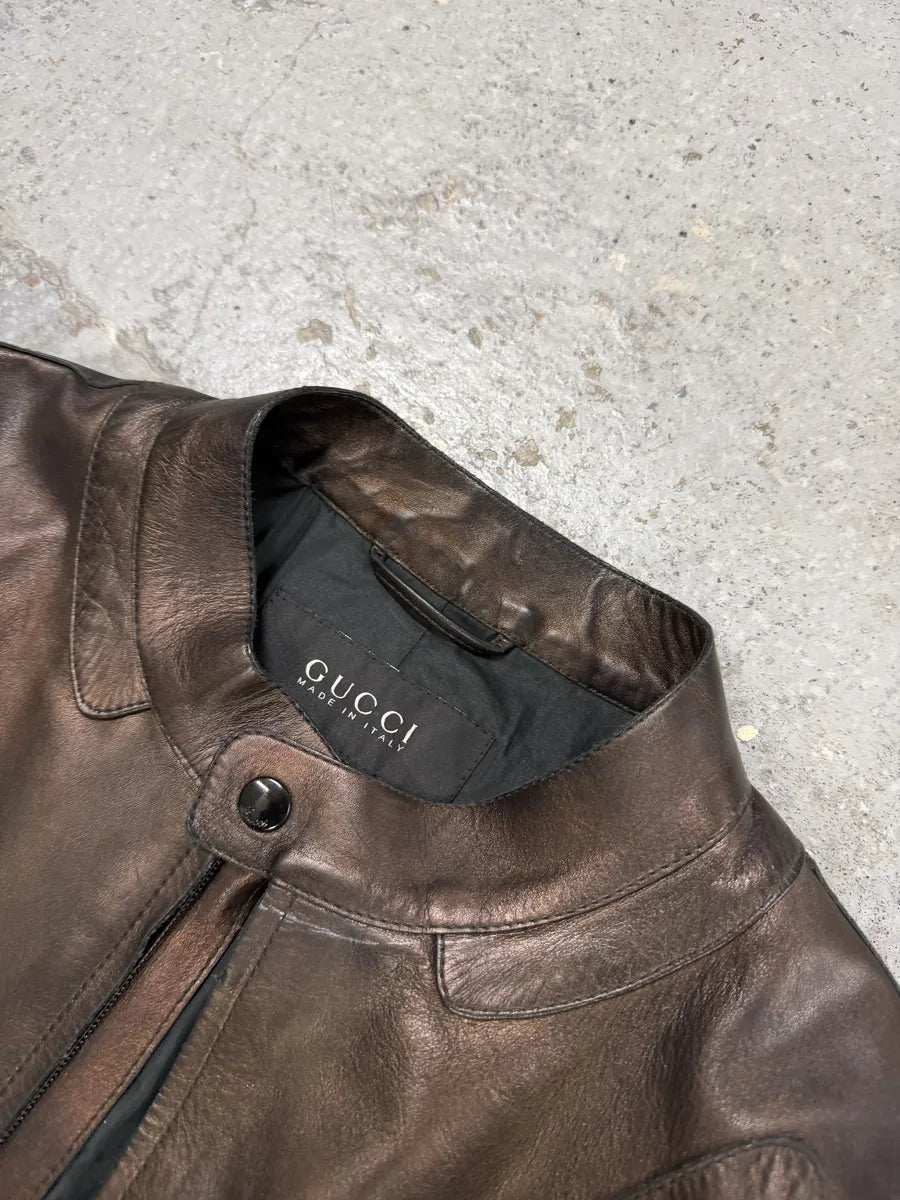 2000s Gucci Brut Avant-Garde Biker Leather Jacket by Tom Ford caPqyyN 12