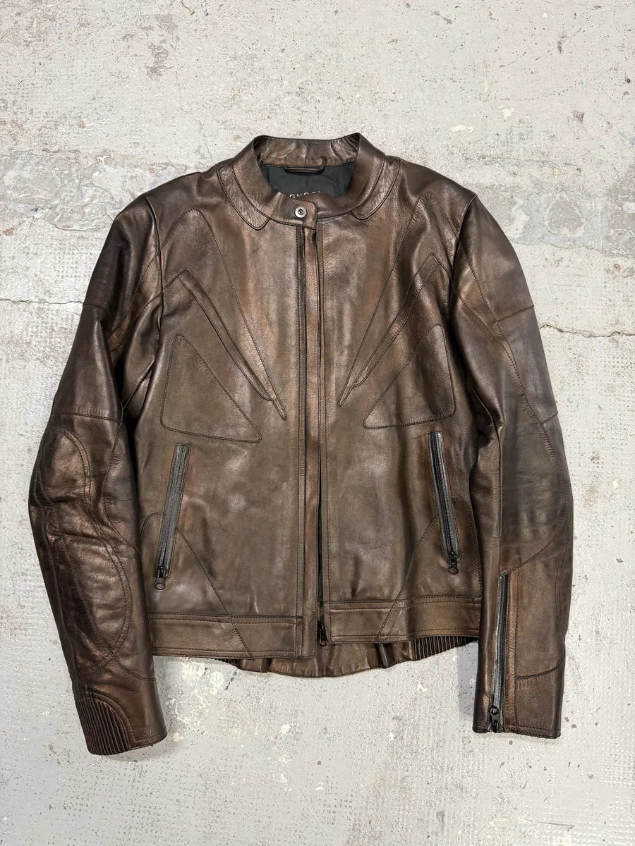 2000s Gucci Brut Avant-Garde Biker Leather Jacket by Tom Ford caPqyyN 6