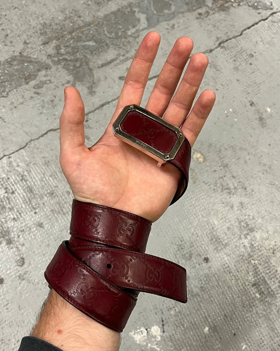 2000s Gucci Burgundy Red Patent Propaganda Leather Belt jcOouJl 2