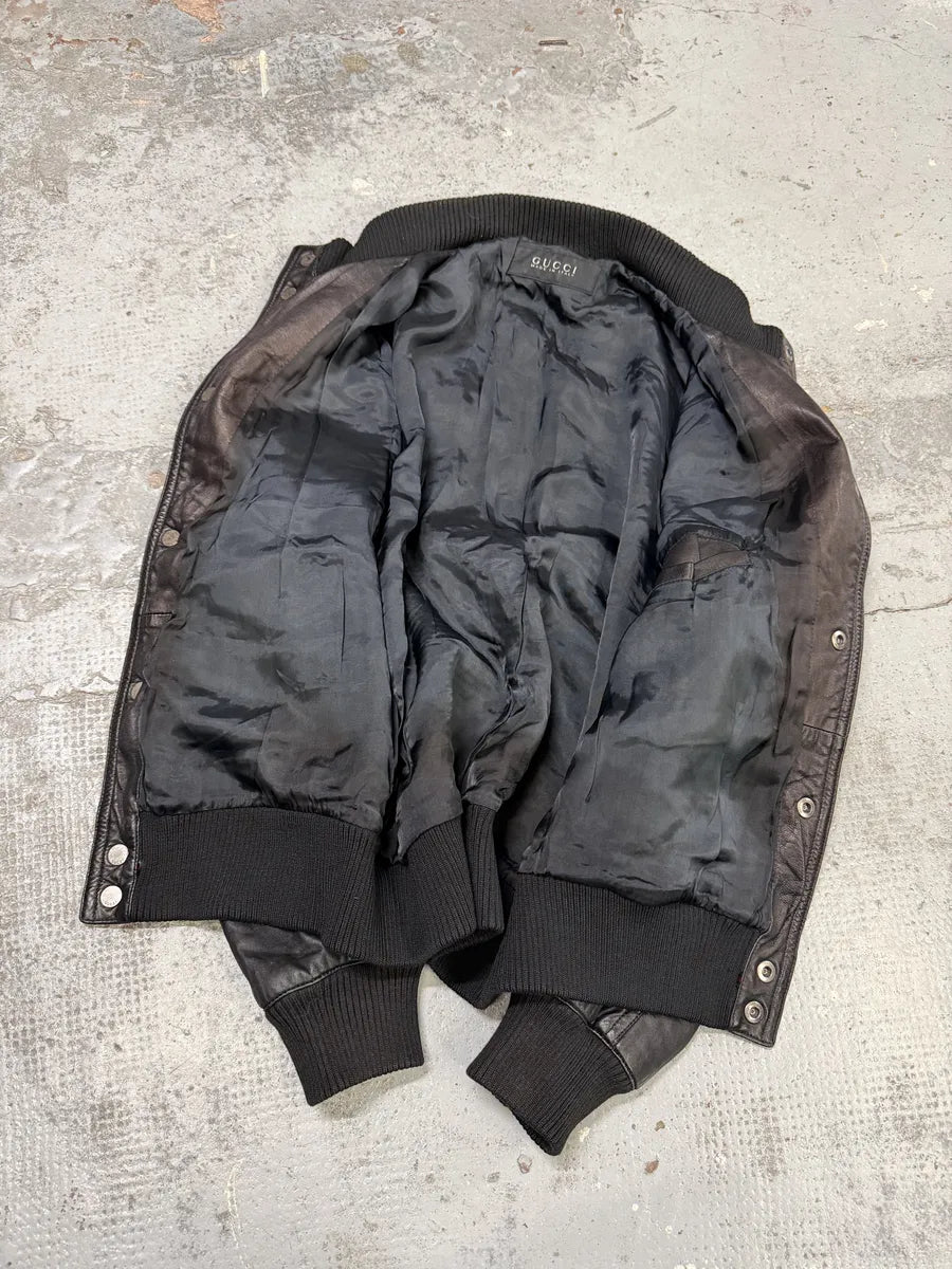 2000s Gucci Buttoned Black Biker Leather Jacket uiJXyiP 12