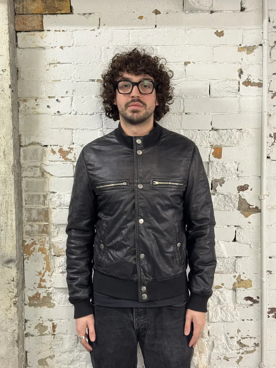 2000s Gucci Buttoned Black Biker Leather Jacket uiJXyiP 2