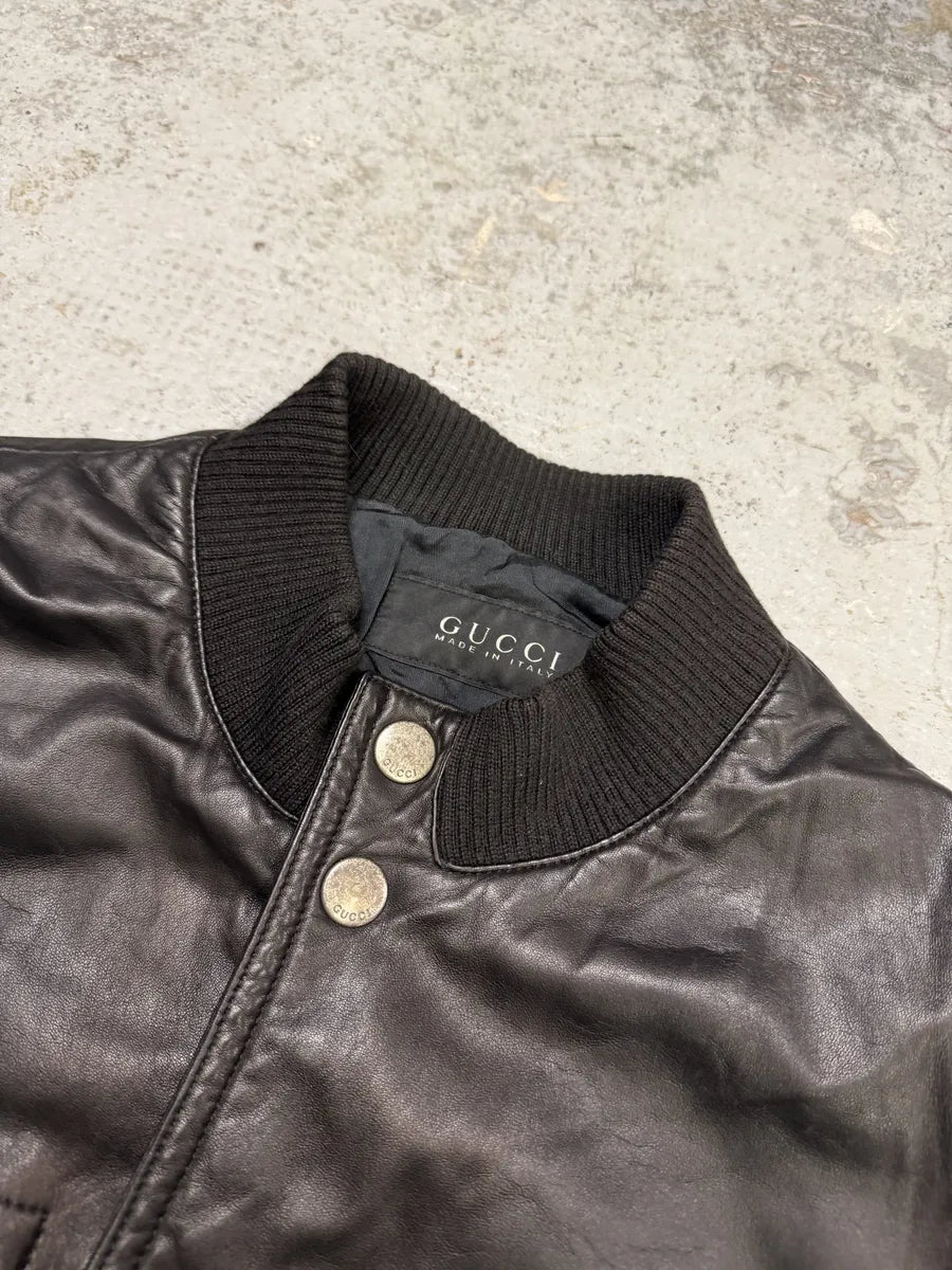 2000s Gucci Buttoned Black Biker Leather Jacket uiJXyiP 6