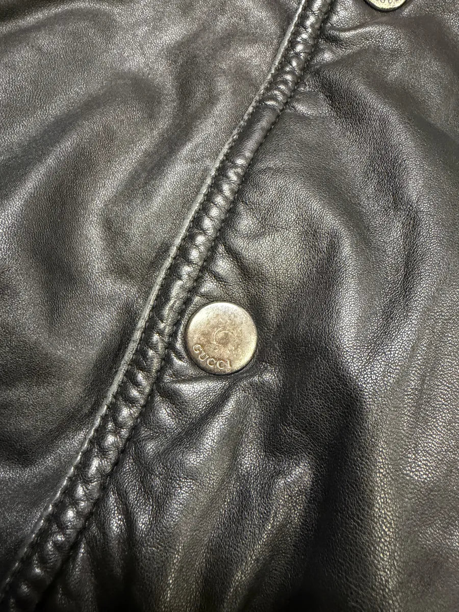 2000s Gucci Buttoned Black Biker Leather Jacket uiJXyiP 7