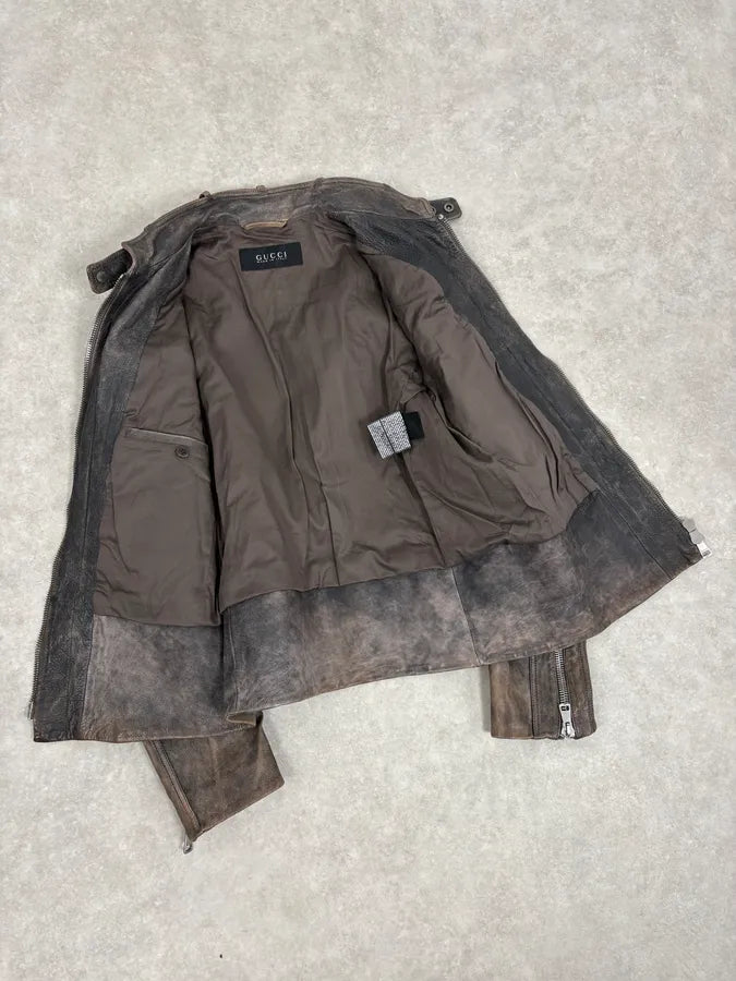 SS2011 Gucci Brown Eroded Leather Premium Jacket by Frida Giannini dMaRvFh 7
