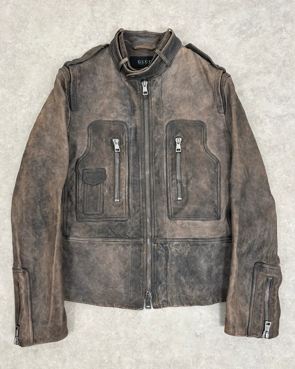 SS2011 Gucci Brown Eroded Leather Premium Jacket by Frida Giannini dMaRvFh 0