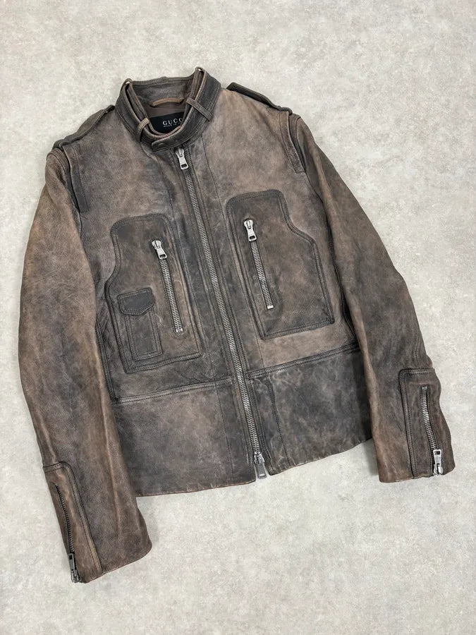 SS2011 Gucci Brown Eroded Leather Premium Jacket by Frida Giannini dMaRvFh 4