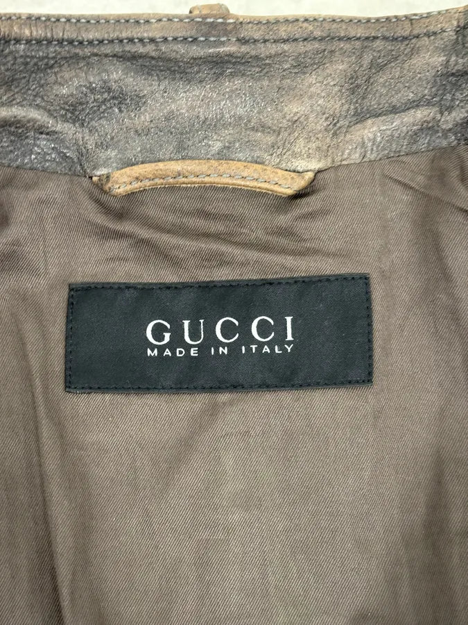 SS2011 Gucci Brown Eroded Leather Premium Jacket by Frida Giannini dMaRvFh 13