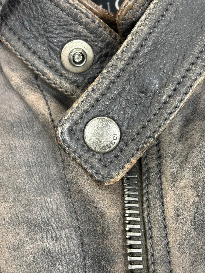 SS2011 Gucci Brown Eroded Leather Premium Jacket by Frida Giannini dMaRvFh 12