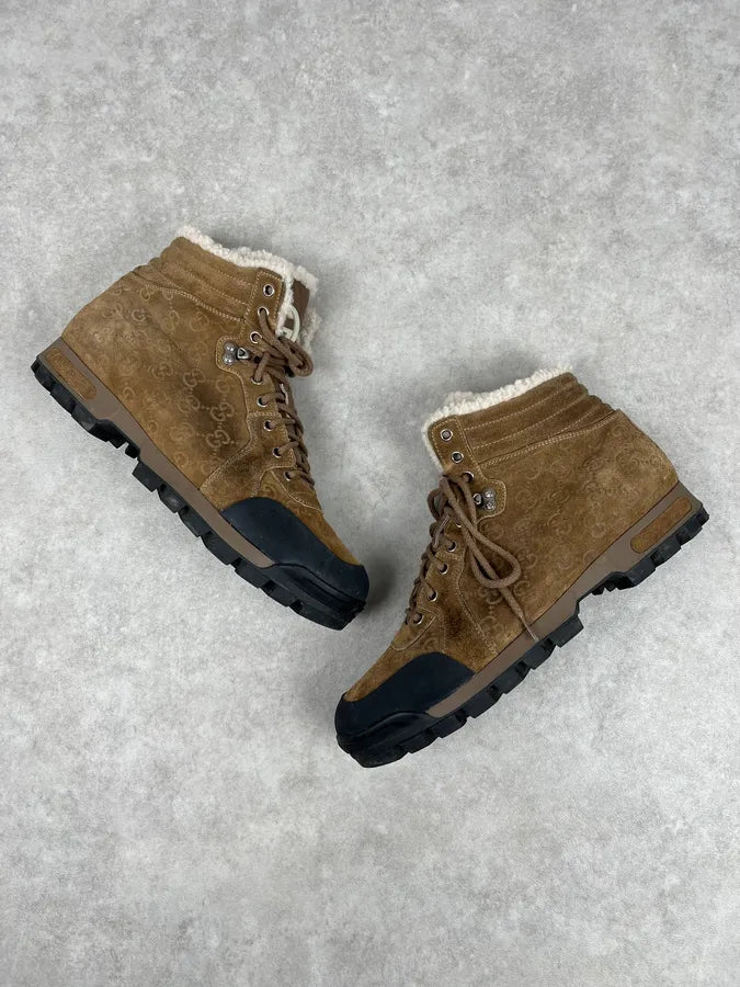 2000s Gucci Brown Nebraska Monogram Hiking Boots lFphSYq 2