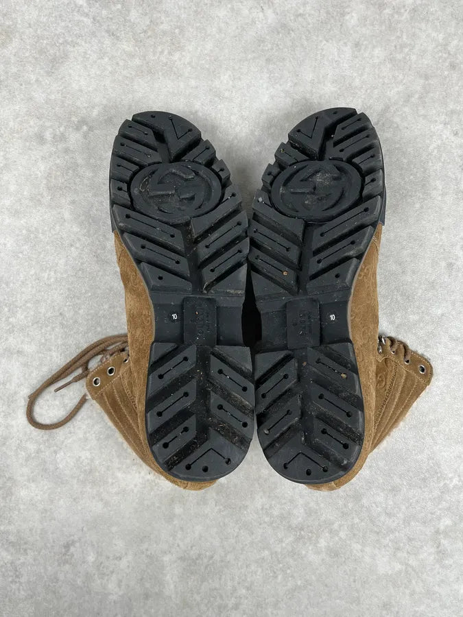 2000s Gucci Brown Nebraska Monogram Hiking Boots lFphSYq 6
