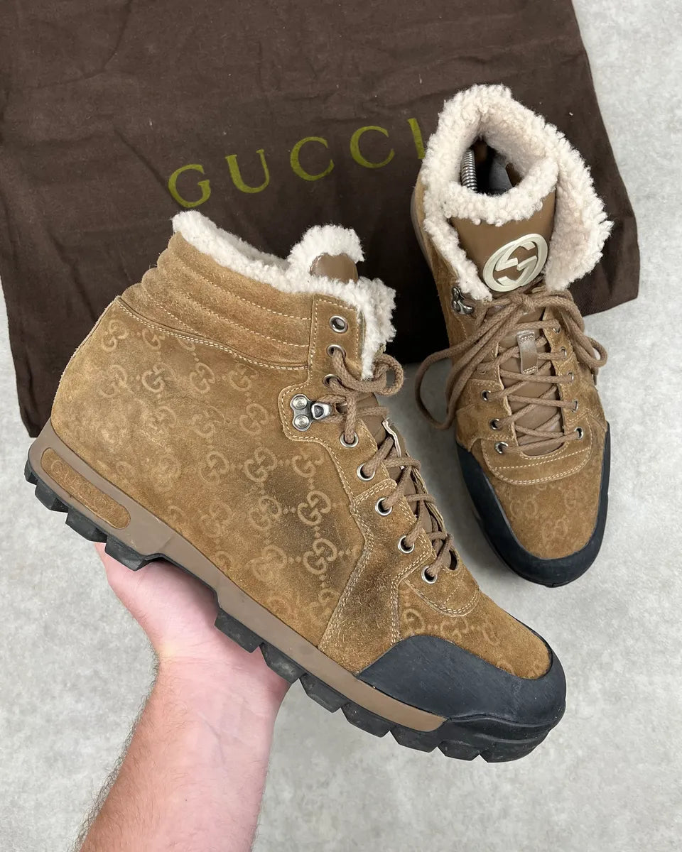2000s Gucci Brown Nebraska Monogram Hiking Boots lFphSYq 0