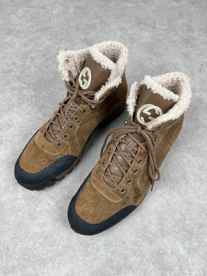 2000s Gucci Brown Nebraska Monogram Hiking Boots lFphSYq 3
