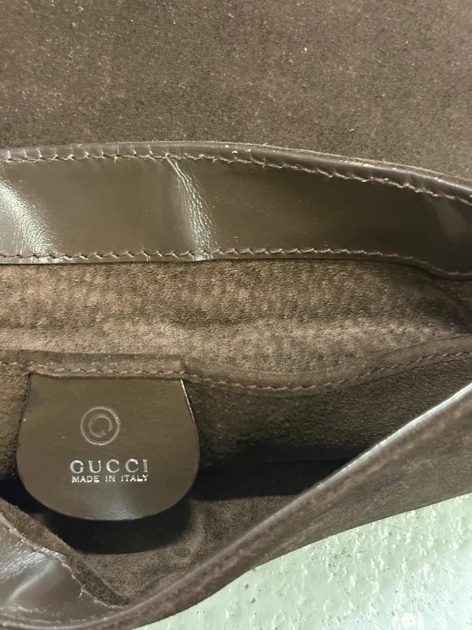 2000s Gucci Chain Brown Suede Leather Bag qJXQNcT 7