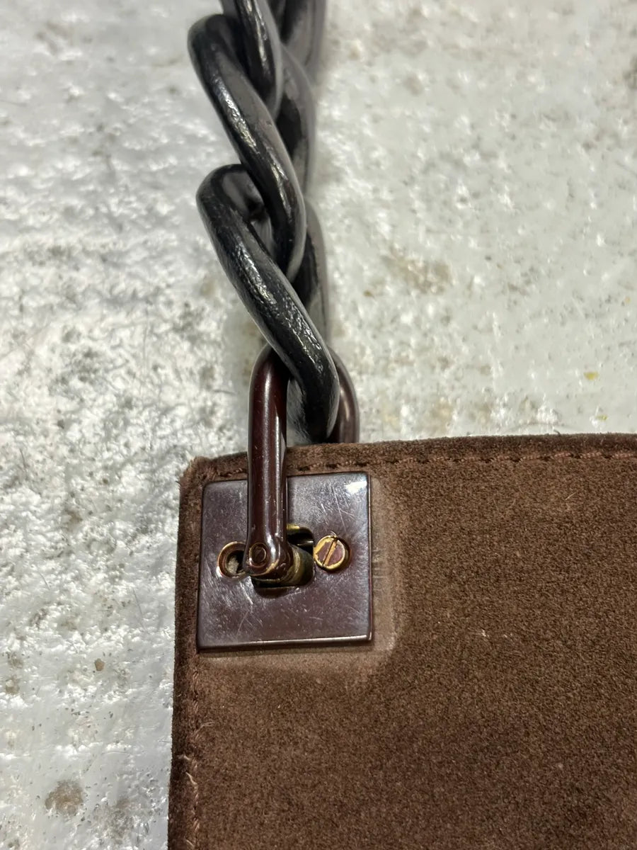 2000s Gucci Chain Brown Suede Leather Bag qJXQNcT 8