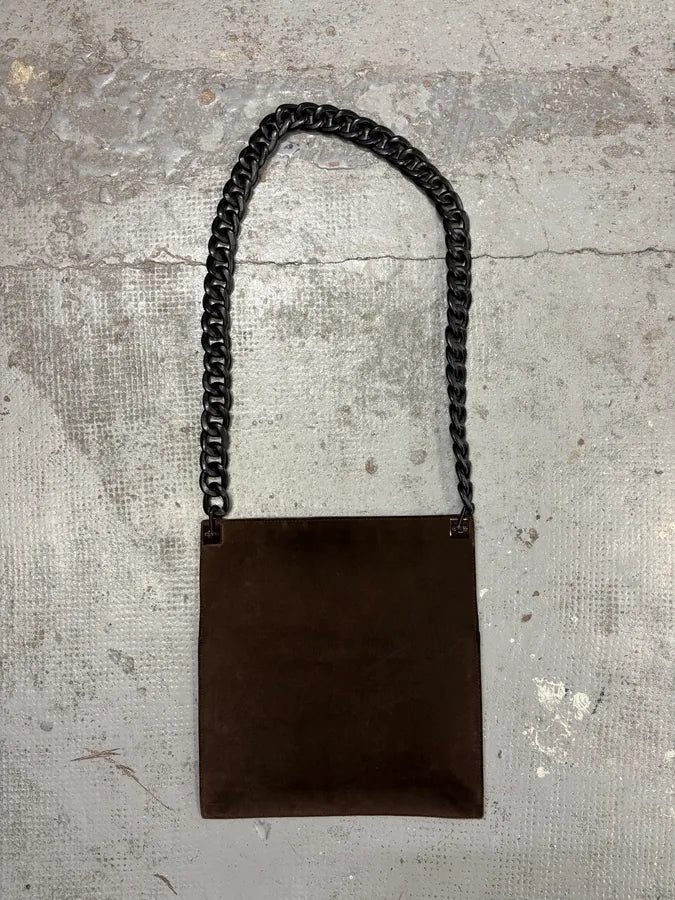 2000s Gucci Chain Brown Suede Leather Bag qJXQNcT 0