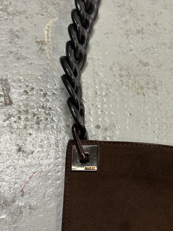 2000s Gucci Chain Brown Suede Leather Bag qJXQNcT 5