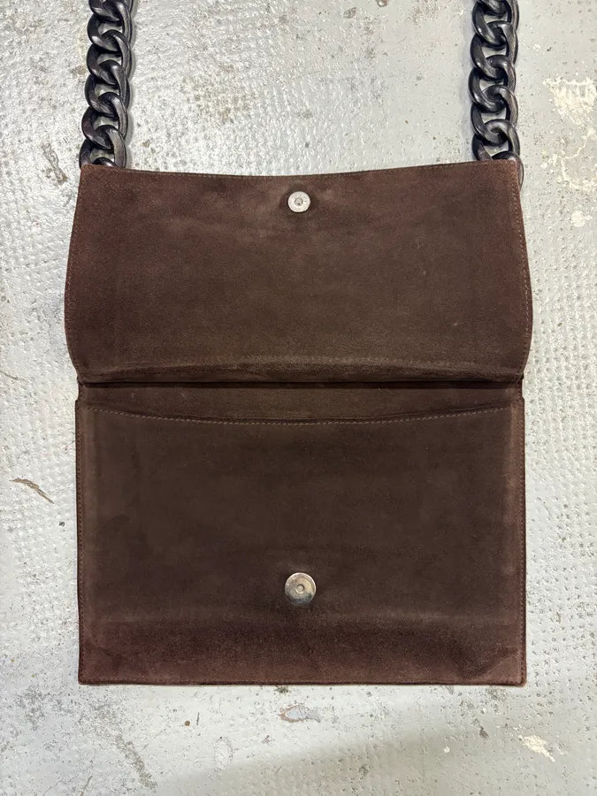 2000s Gucci Chain Brown Suede Leather Bag qJXQNcT 4