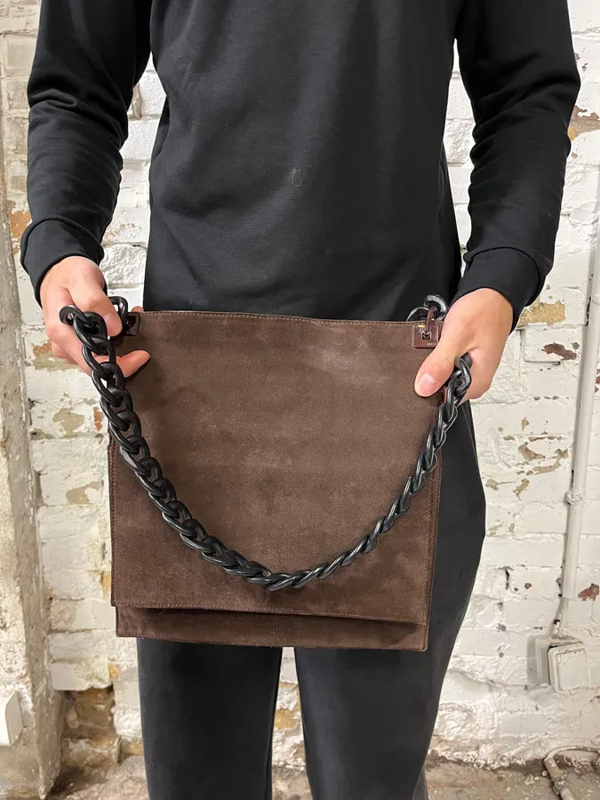 2000s Gucci Chain Brown Suede Leather Bag qJXQNcT 3