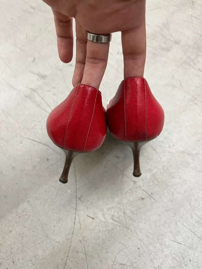 2000s Gucci Chain Red Leather Heels ceTOtpN 5