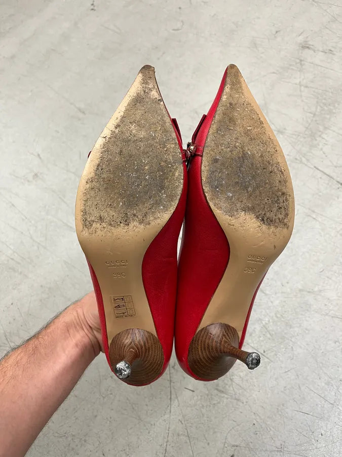 2000s Gucci Chain Red Leather Heels ceTOtpN 6