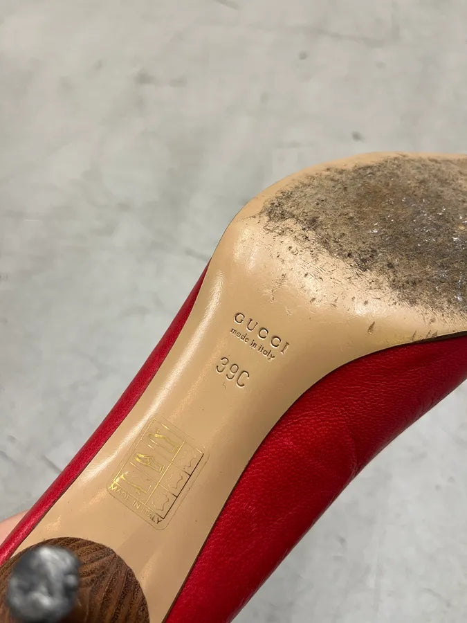 2000s Gucci Chain Red Leather Heels ceTOtpN 7