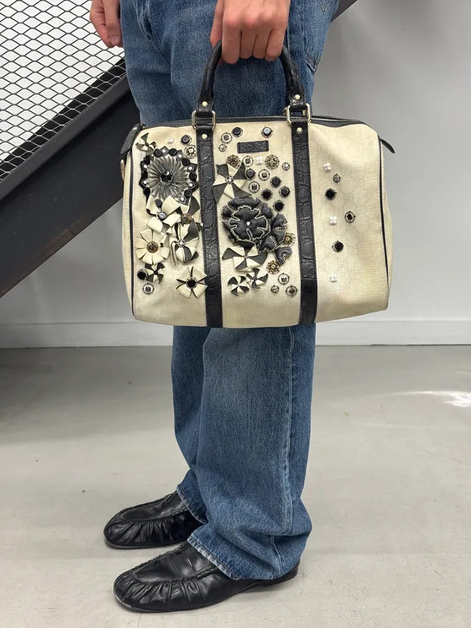 SS2008 Gucci Cream Canvas Joy Flowers Handle Bag by Frida Giannini vhVqHPe 2