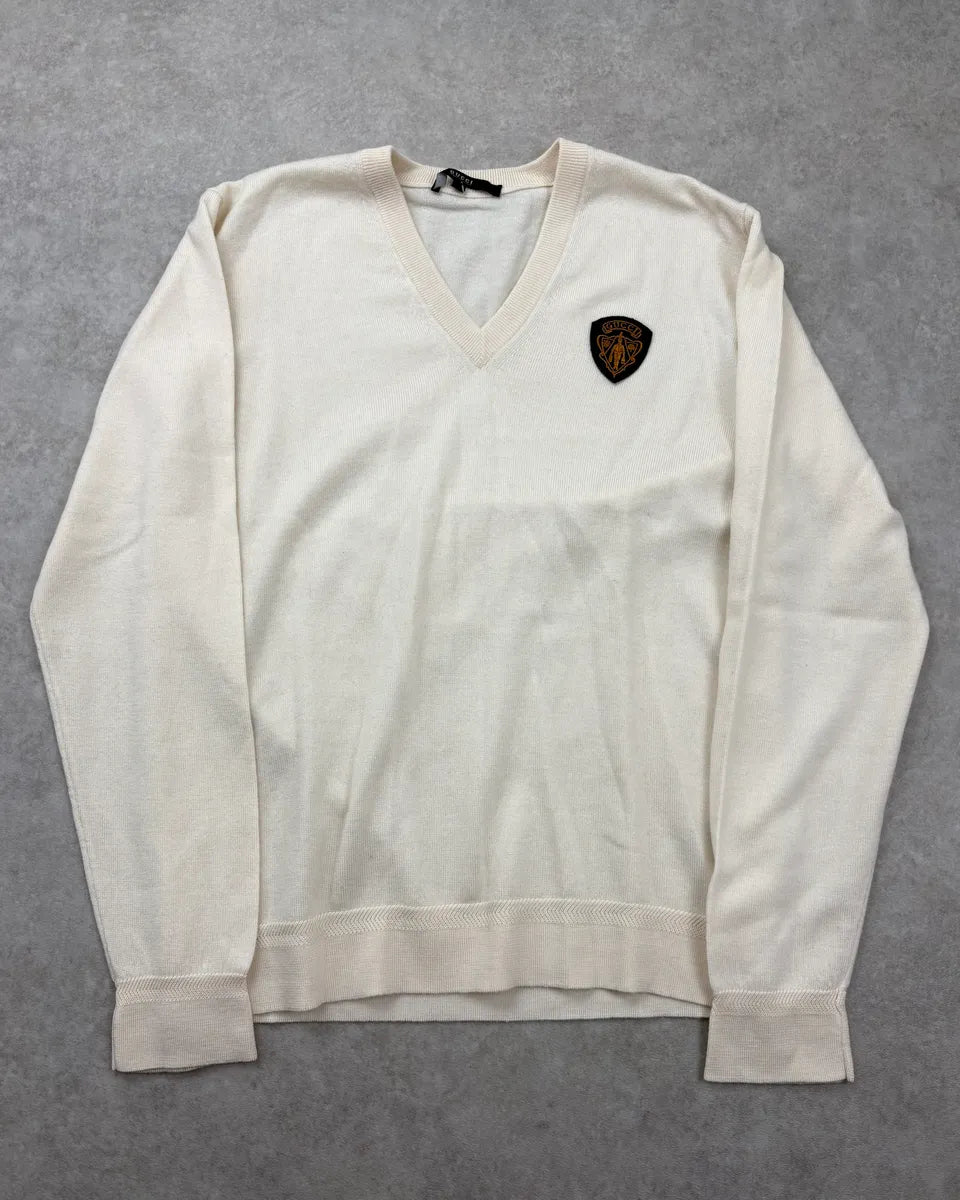 2010s Gucci Creamy Embroidered V-Neck Sweater AWGYEXN 0