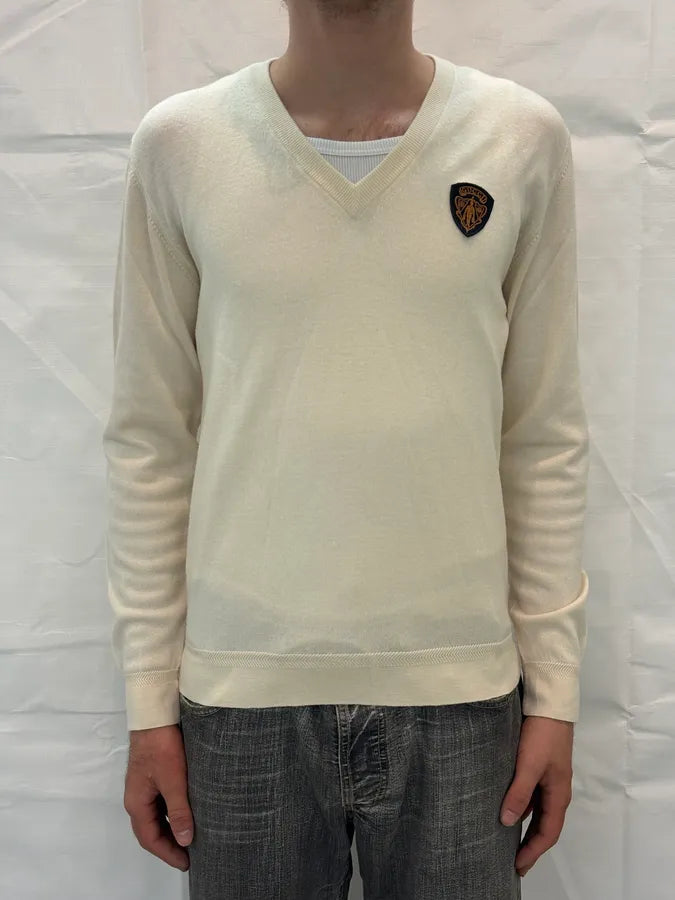 2010s Gucci Creamy Embroidered V-Neck Sweater AWGYEXN 1