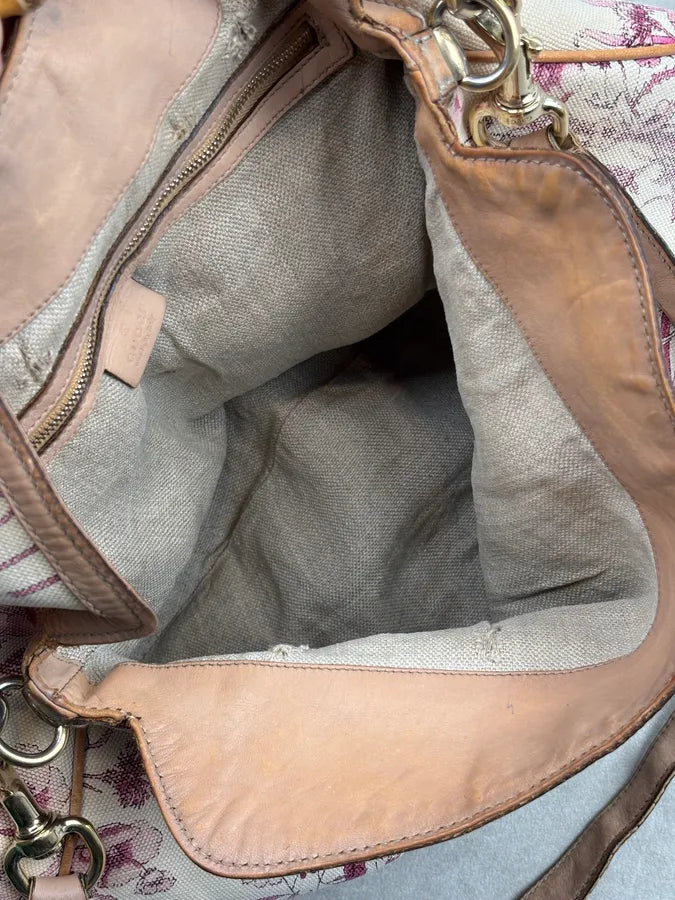 SS2007 Gucci Creamy Pink Peggy Floral Bamboo Handle Bag by Frida Giannini jSkuNiF 17