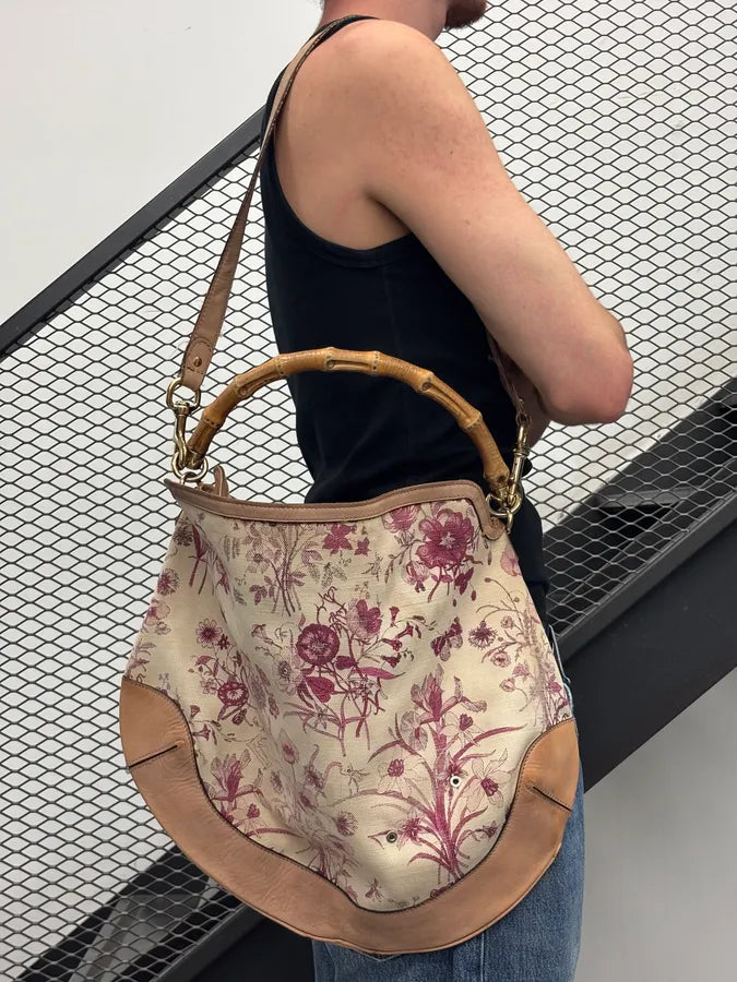 SS2007 Gucci Creamy Pink Peggy Floral Bamboo Handle Bag by Frida Giannini jSkuNiF 1