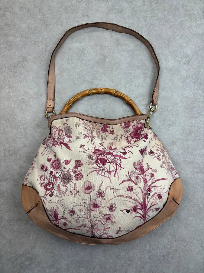 SS2007 Gucci Creamy Pink Peggy Floral Bamboo Handle Bag by Frida Giannini jSkuNiF 7