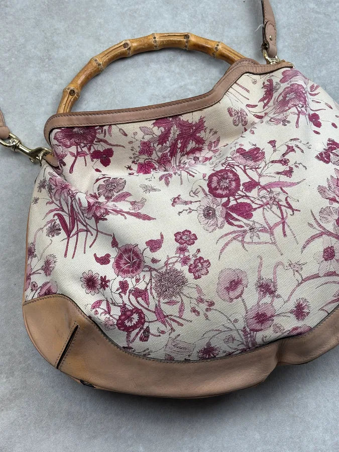 SS2007 Gucci Creamy Pink Peggy Floral Bamboo Handle Bag by Frida Giannini jSkuNiF 3