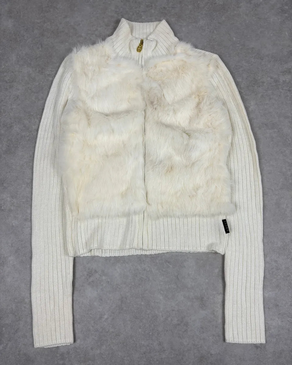 SS2003 Gucci Cream White Fur Wool Sleeves Zip-Up Sweater zvaxyRs 0