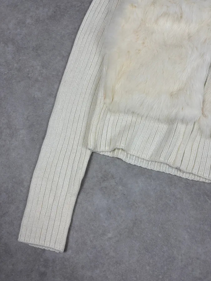 SS2003 Gucci Cream White Fur Wool Sleeves Zip-Up Sweater zvaxyRs 7