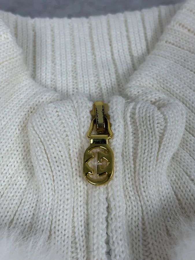 SS2003 Gucci Cream White Fur Wool Sleeves Zip-Up Sweater zvaxyRs 11
