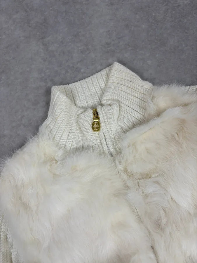 SS2003 Gucci Cream White Fur Wool Sleeves Zip-Up Sweater zvaxyRs 4