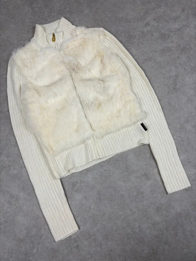 SS2003 Gucci Cream White Fur Wool Sleeves Zip-Up Sweater zvaxyRs 3