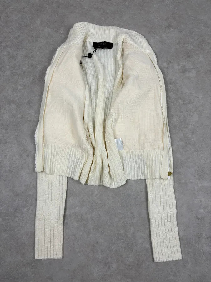 SS2003 Gucci Cream White Fur Wool Sleeves Zip-Up Sweater zvaxyRs 6