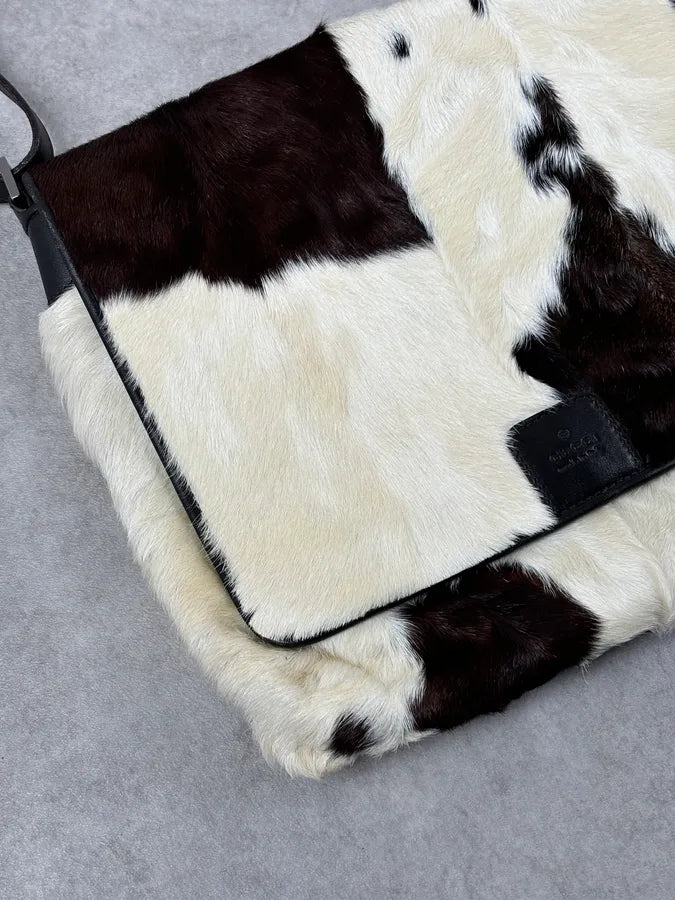 2000s Gucci Creamy Fur Cowhide Effect Shoulder Bag QjrhjAd 3