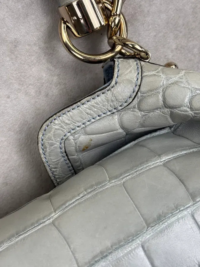 2000s Gucci Crocodile Indy Baby Blue Grey Bamboo Frange Bag by Frida Giannini dPvKTyG 13