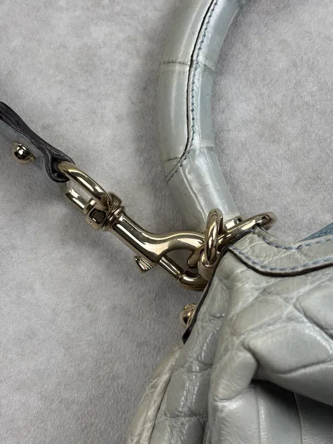 2000s Gucci Crocodile Indy Baby Blue Grey Bamboo Frange Bag by Frida Giannini dPvKTyG 8