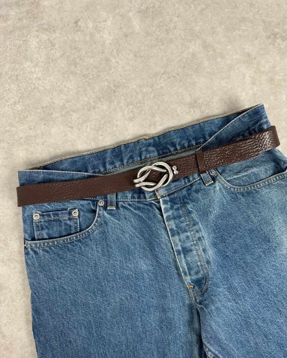 2000s Gucci Curved Brown Leather Belt EoQQFat 0