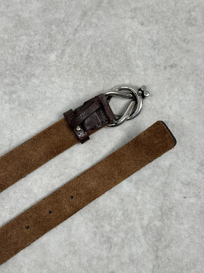 2000s Gucci Curved Brown Leather Belt EoQQFat 2