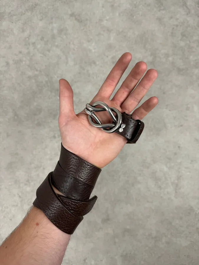 2000s Gucci Curved Brown Leather Belt EoQQFat 1