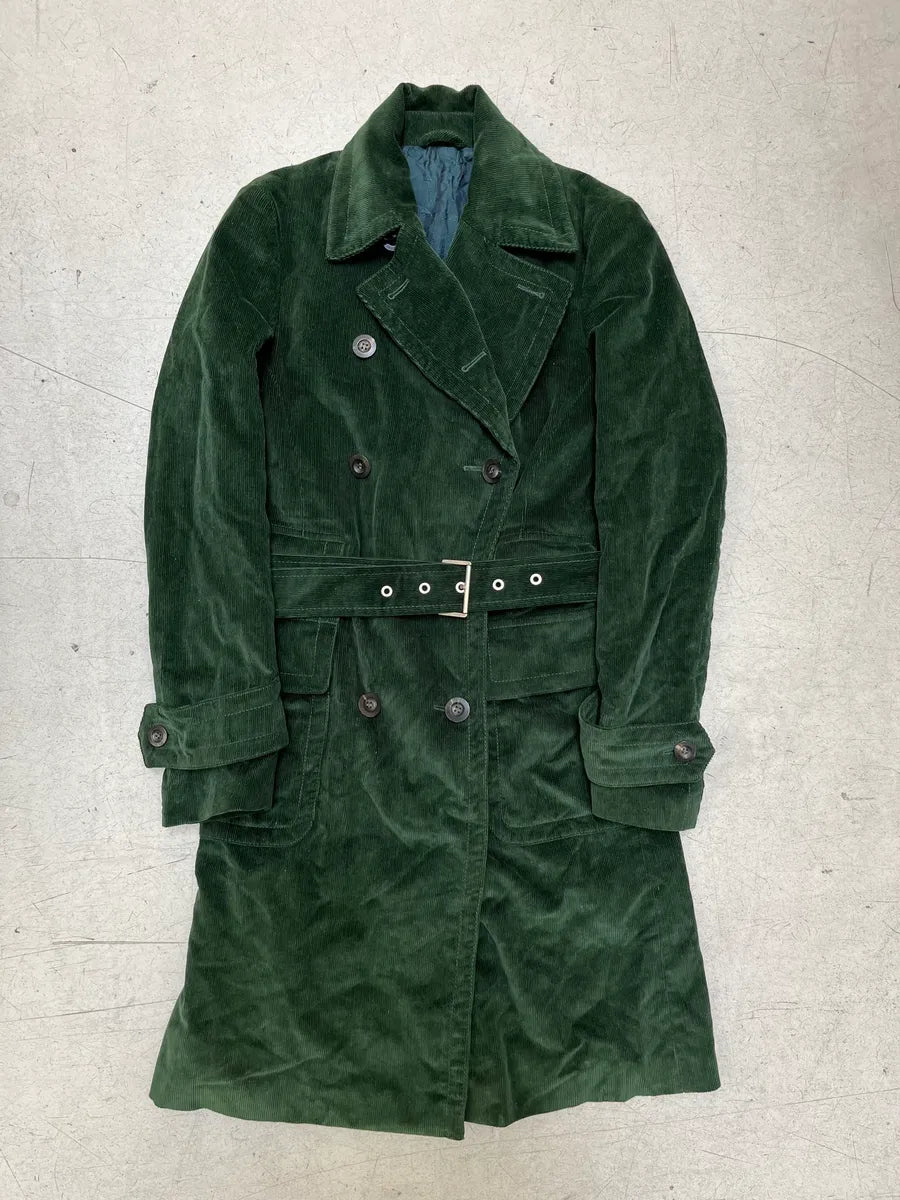 2000s Gucci Dark Green Corduroy Double-Breasted Long Trench Coat pCAdxhu 0