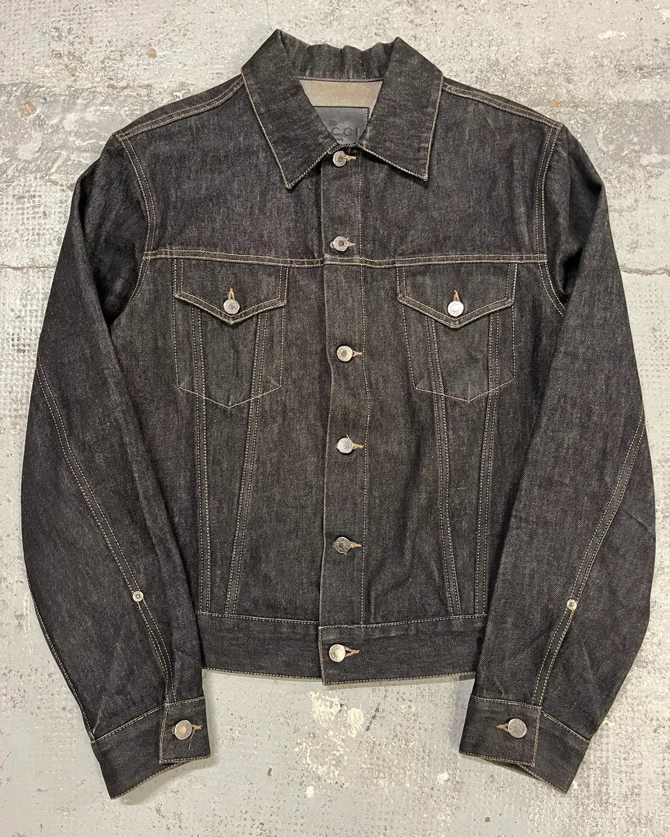 2000s Gucci Dark Grey Classy Denim Jacket  NwzeDej 0